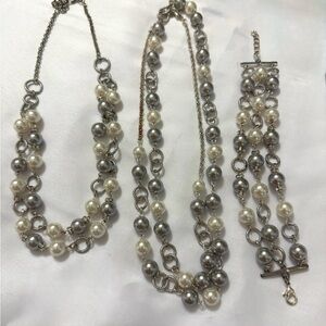 Silver and White Cascading Necklace with Pearlescent Beads
*3 for $30